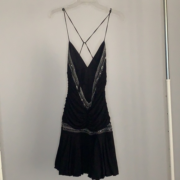 Black Sequin Ruched Dress Low-back - Picture 2 of 6
